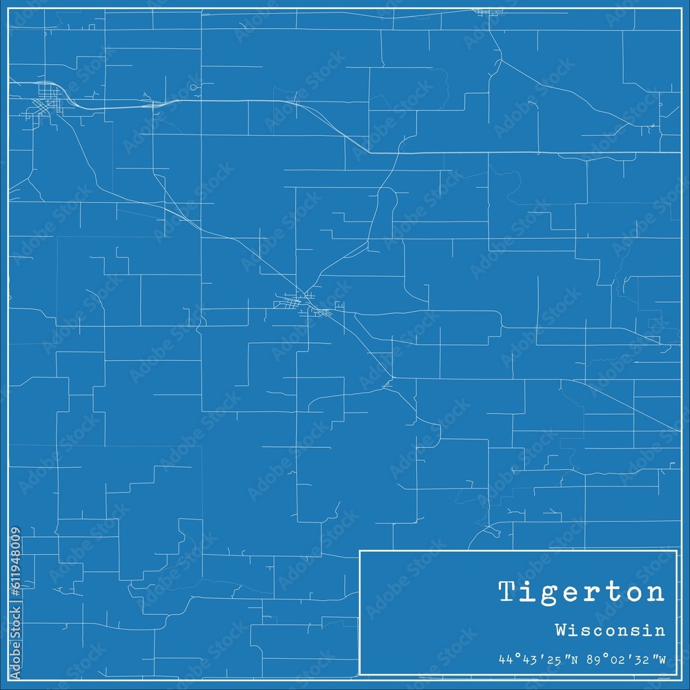 Blueprint US city map of Tigerton, Wisconsin. Blueprint US city map of Tigerton, Wisconsin.