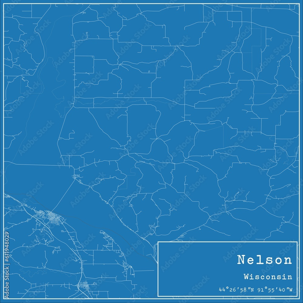 Blueprint US city map of Nelson, Wisconsin.