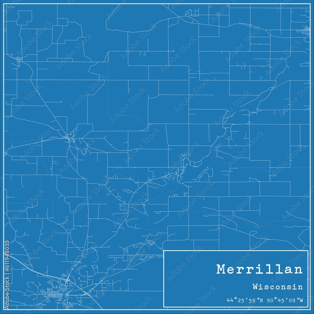 Fototapeta premium Blueprint US city map of Merrillan, Wisconsin.