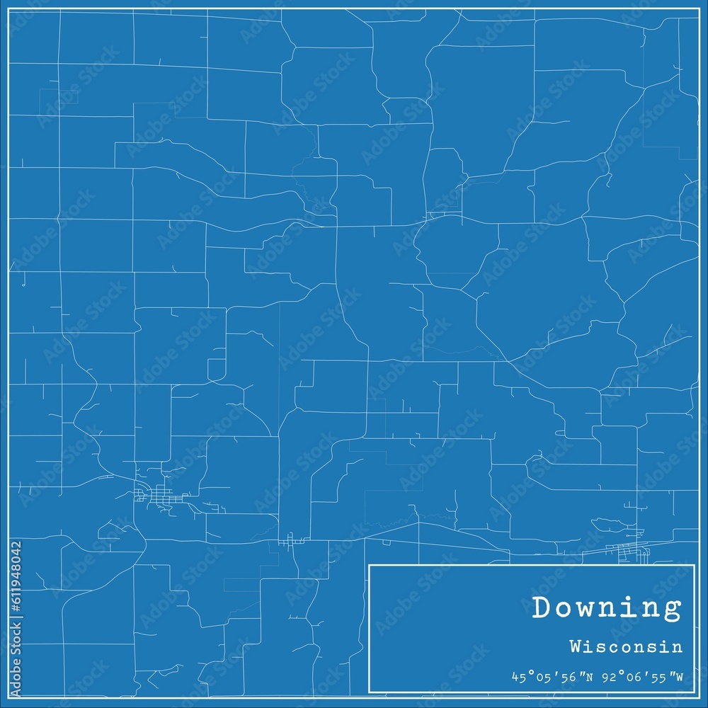 Blueprint US city map of Downing, Wisconsin.