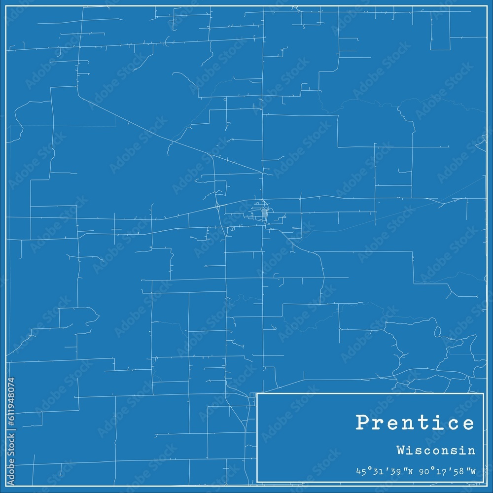 Blueprint US city map of Prentice, Wisconsin.