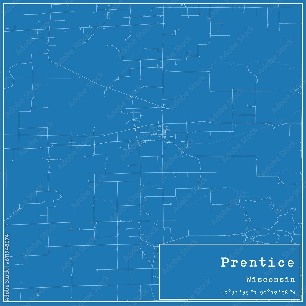 Blueprint US city map of Prentice, Wisconsin. Blueprint US city map of Prentice, Wisconsin.