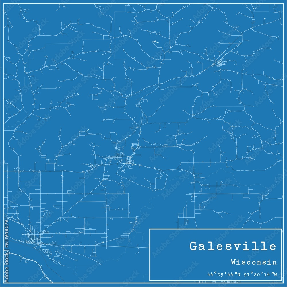 Blueprint US city map of Galesville, Wisconsin.