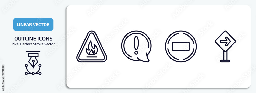signs outline icons set. signs thin line icons pack included fire hazard, exclamation mark, not disturb, traffic vector.