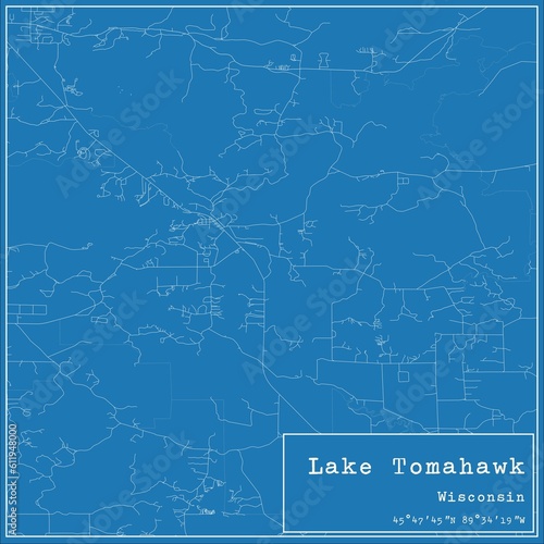 Blueprint US city map of Lake Tomahawk  Wisconsin.