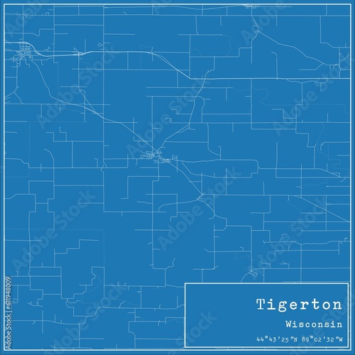 Blueprint US city map of Tigerton, Wisconsin. photo