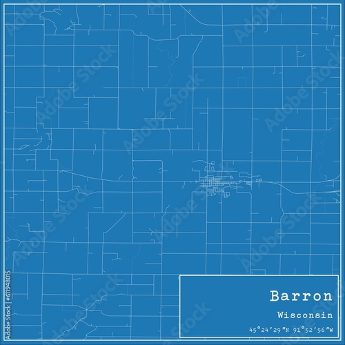 Blueprint US city map of Barron  Wisconsin.