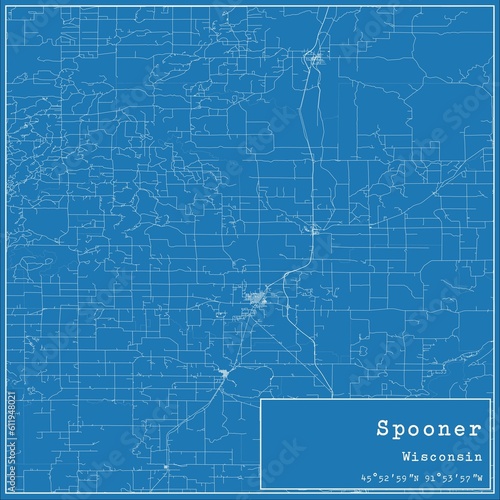 Blueprint US city map of Spooner, Wisconsin. photo