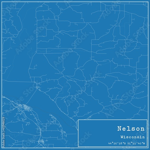 Blueprint US city map of Nelson, Wisconsin.