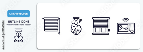 smart home outline icons set. smart home thin line icons pack included jalousie automation, fire alarm, blind, intercom vector.