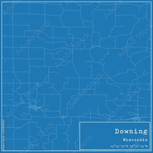 Blueprint US city map of Downing  Wisconsin.