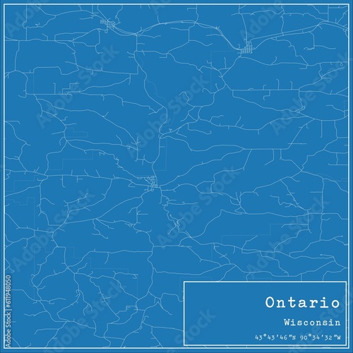 Blueprint US city map of Ontario, Wisconsin.