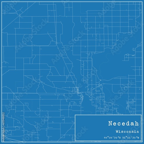 Blueprint US city map of Necedah  Wisconsin.