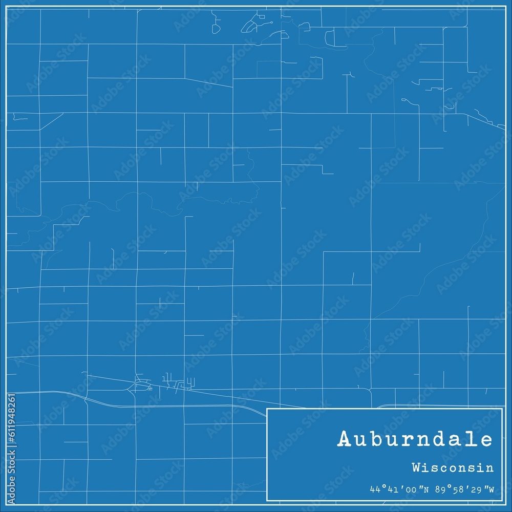 Blueprint US city map of Auburndale, Wisconsin.