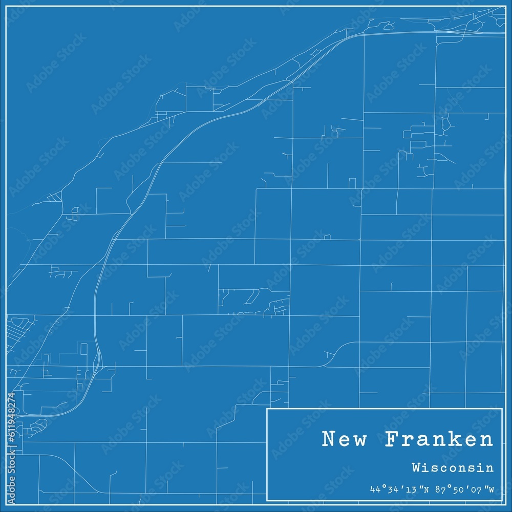 Blueprint US city map of New Franken, Wisconsin.