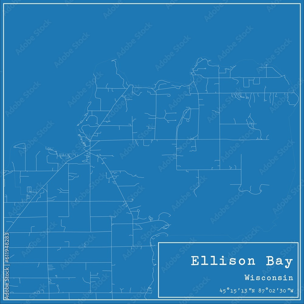 Blueprint US city map of Ellison Bay, Wisconsin.