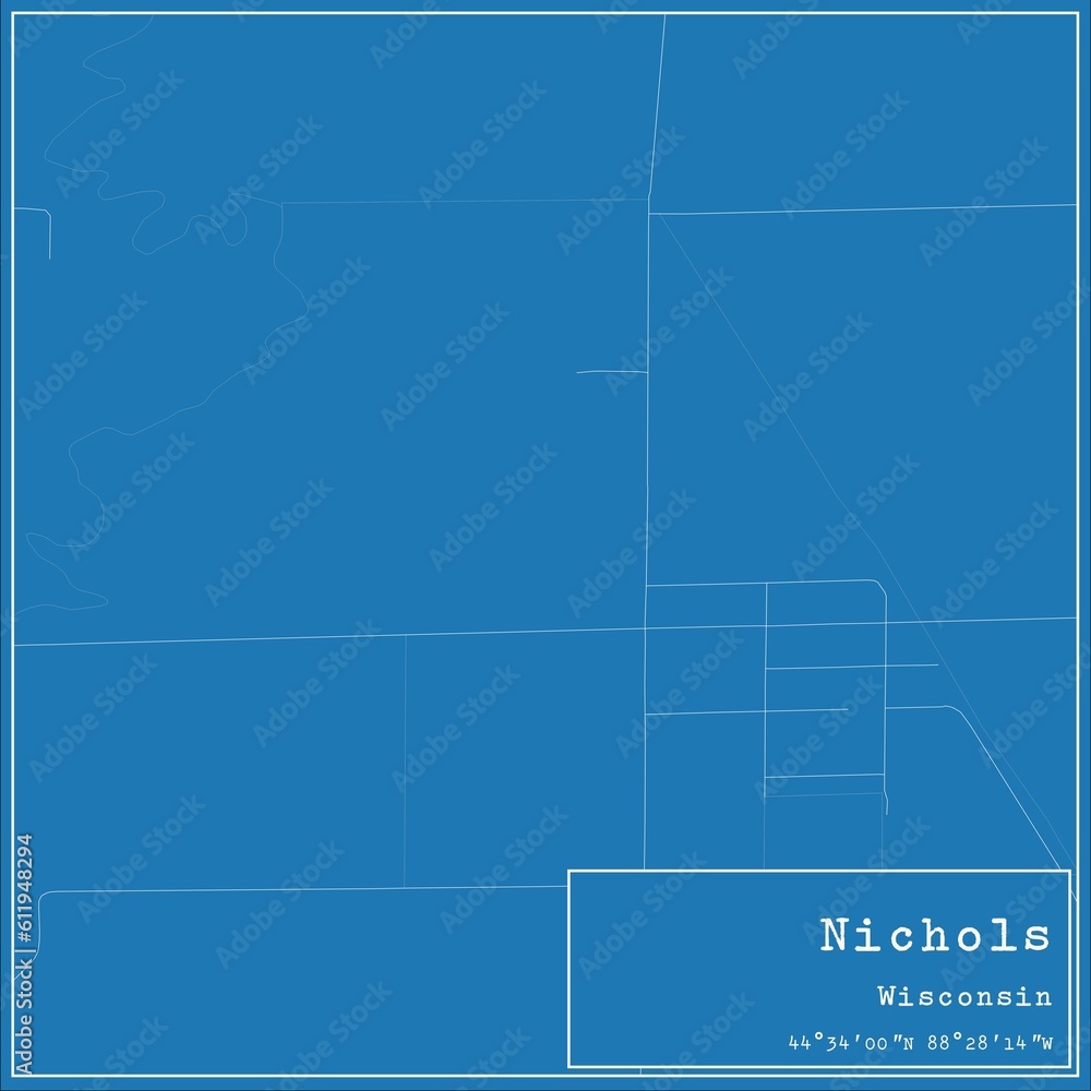 Blueprint US city map of Nichols, Wisconsin.