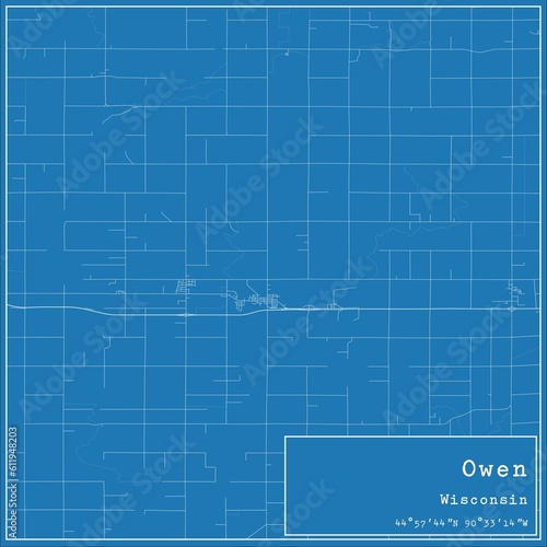 Blueprint US city map of Owen, Wisconsin.
