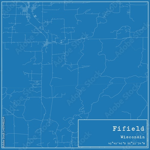 Blueprint US city map of Fifield, Wisconsin.