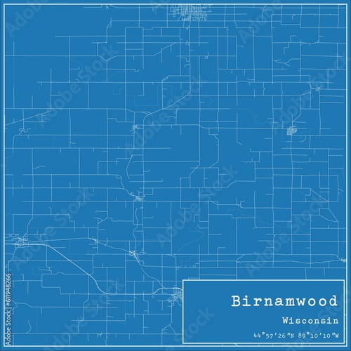 Blueprint US city map of Birnamwood, Wisconsin. photo