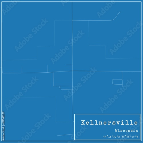 Blueprint US city map of Kellnersville, Wisconsin.