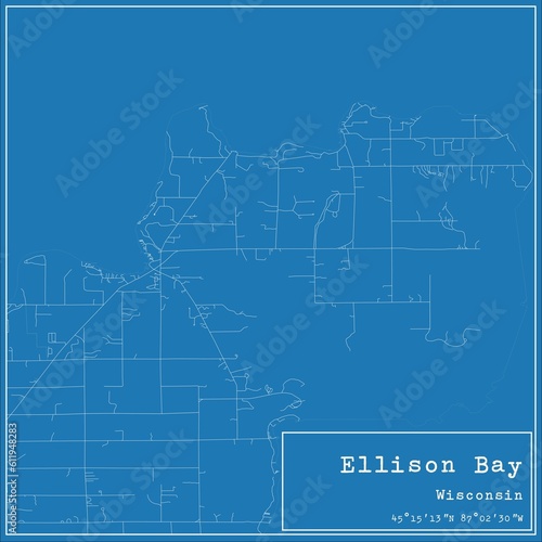 Blueprint US city map of Ellison Bay, Wisconsin. photo