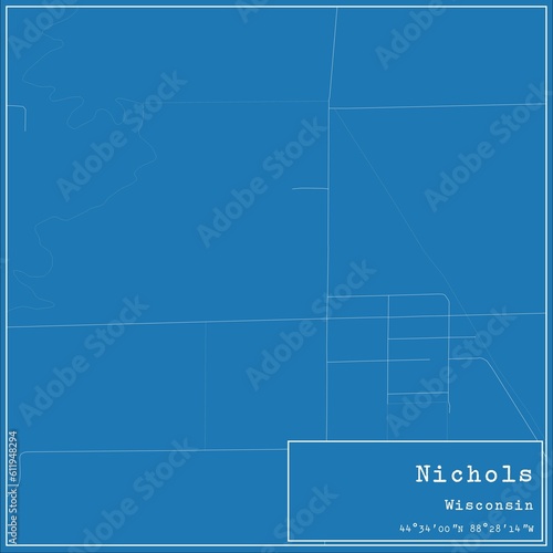 Blueprint US city map of Nichols, Wisconsin. photo