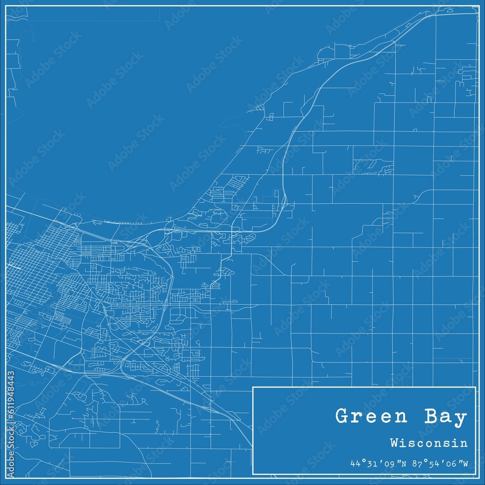 Fototapeta premium Blueprint US city map of Green Bay, Wisconsin.