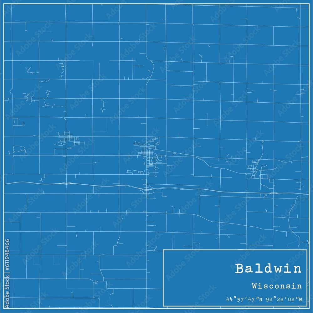 Blueprint US city map of Baldwin, Wisconsin. Blueprint US city map of Baldwin, Wisconsin.