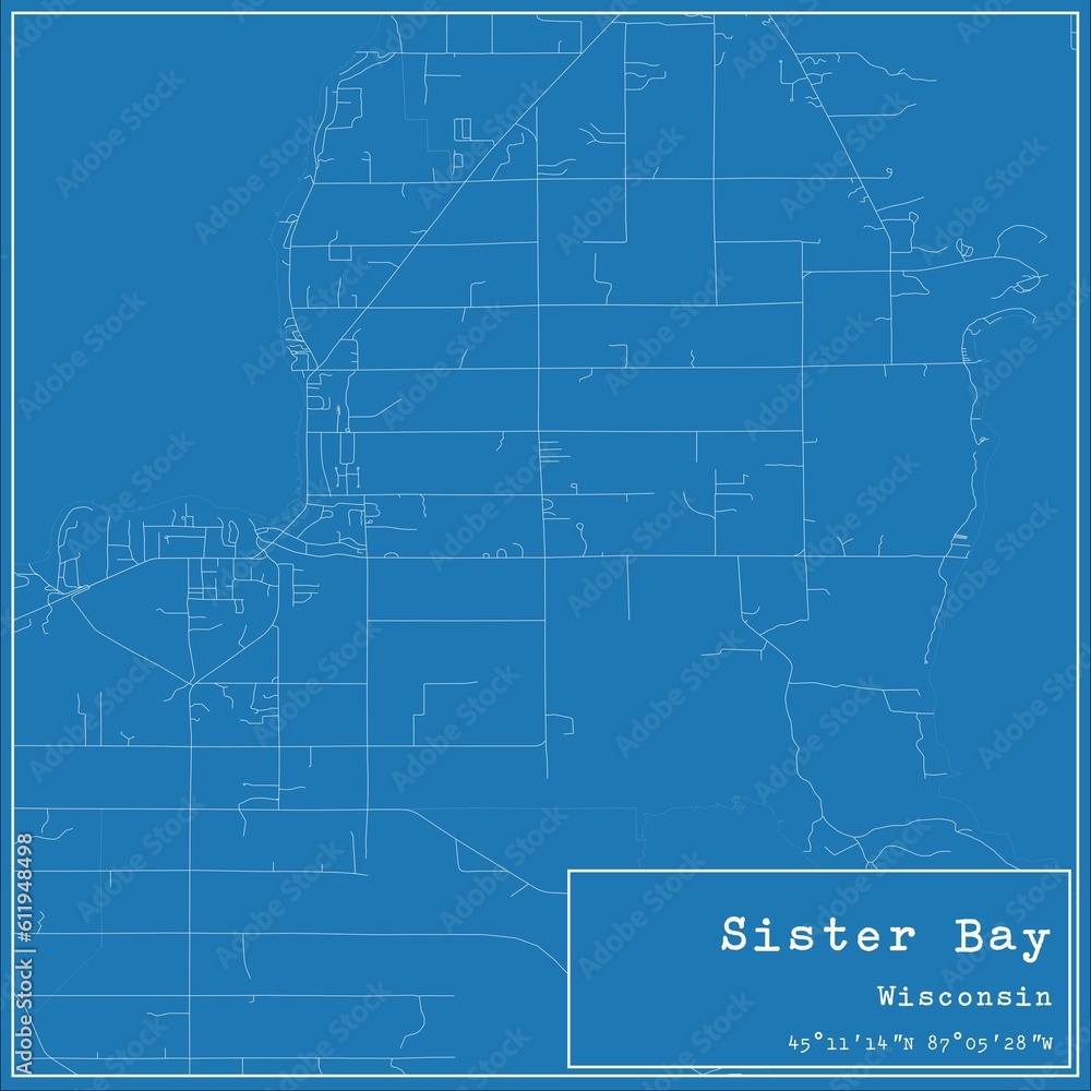 Blueprint US city map of Sister Bay, Wisconsin.