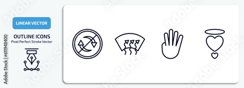 shapes outline icons set. shapes thin line icons pack included non recyclable, windshield defrost, four finger in hand, pure love vector.