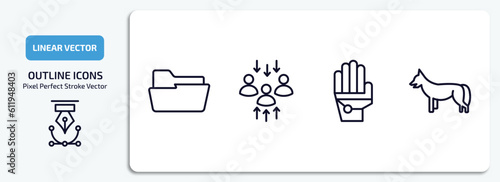 shapes outline icons set. shapes thin line icons pack included open folder, assembly area, gauntlet, jackal vector.