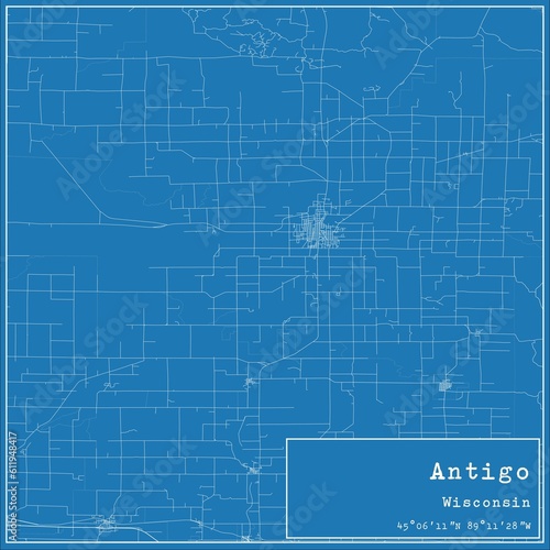 Blueprint US city map of Antigo, Wisconsin. photo