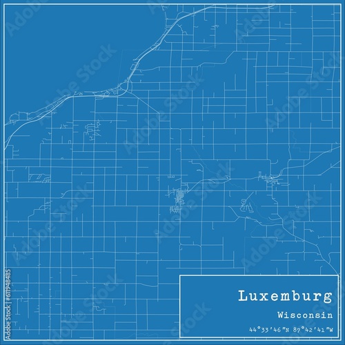 Blueprint US city map of Luxemburg, Wisconsin. photo