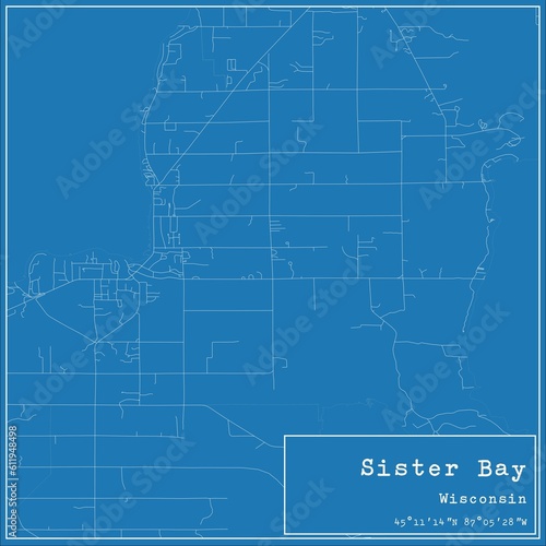 Obraz na płótnie Blueprint US city map of Sister Bay, Wisconsin.