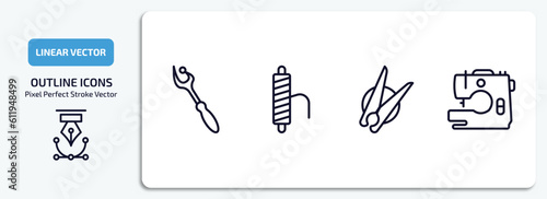 sew outline icons set. sew thin line icons pack included ripper, threads, clothespin, tailoring hine vector.