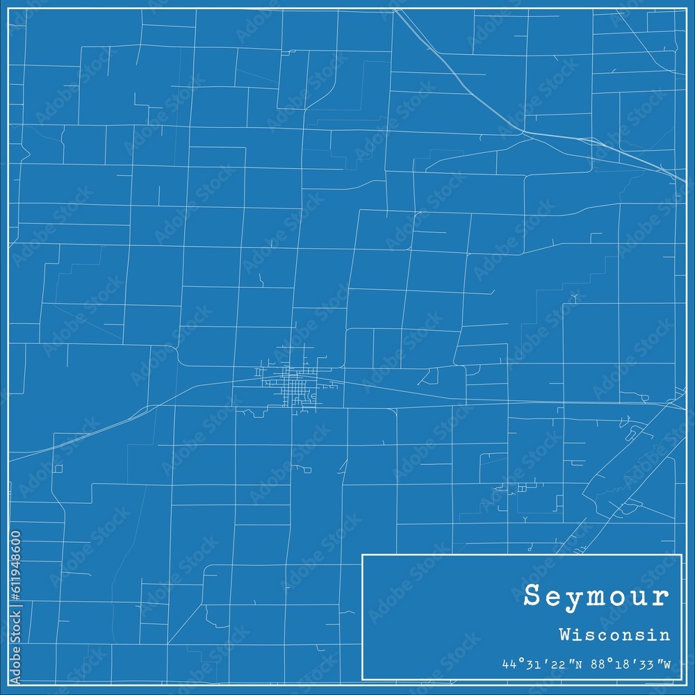 Blueprint US city map of Seymour, Wisconsin.