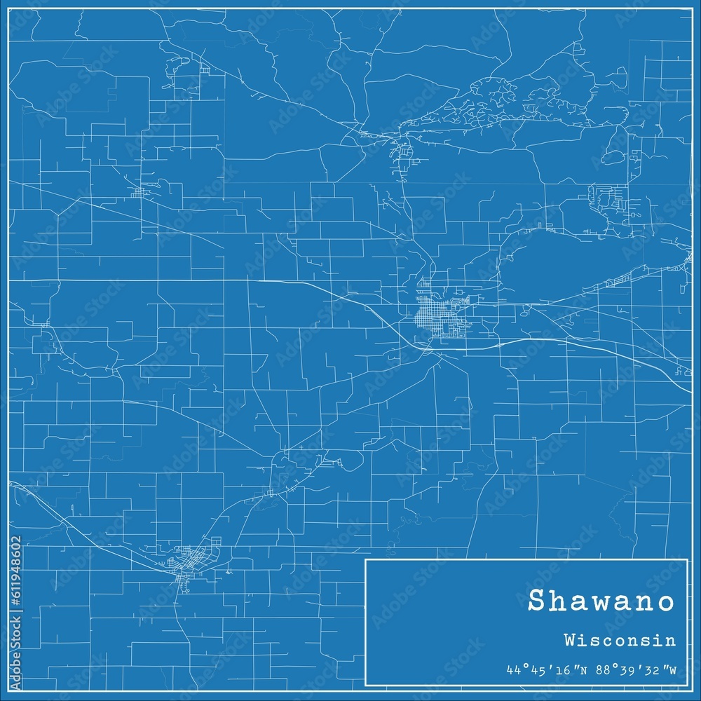 Blueprint US city map of Shawano, Wisconsin. Blueprint US city map of Shawano, Wisconsin.
