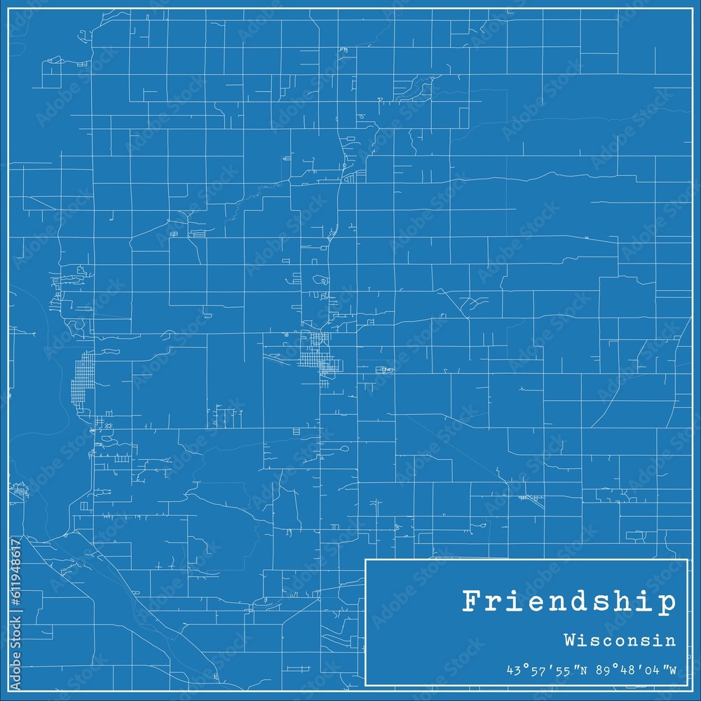 Blueprint US city map of Friendship, Wisconsin.