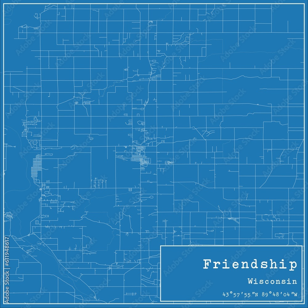 Blueprint US city map of Friendship, Wisconsin. Blueprint US city map of Friendship, Wisconsin.