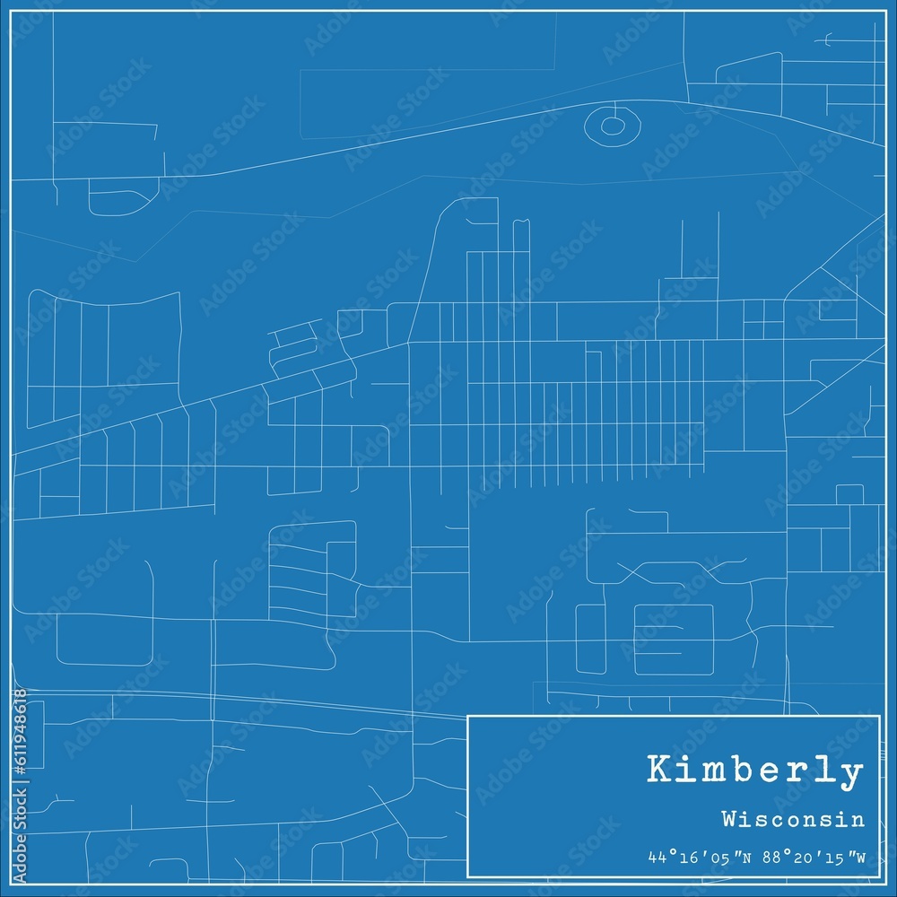 Fototapeta premium Blueprint US city map of Kimberly, Wisconsin.
