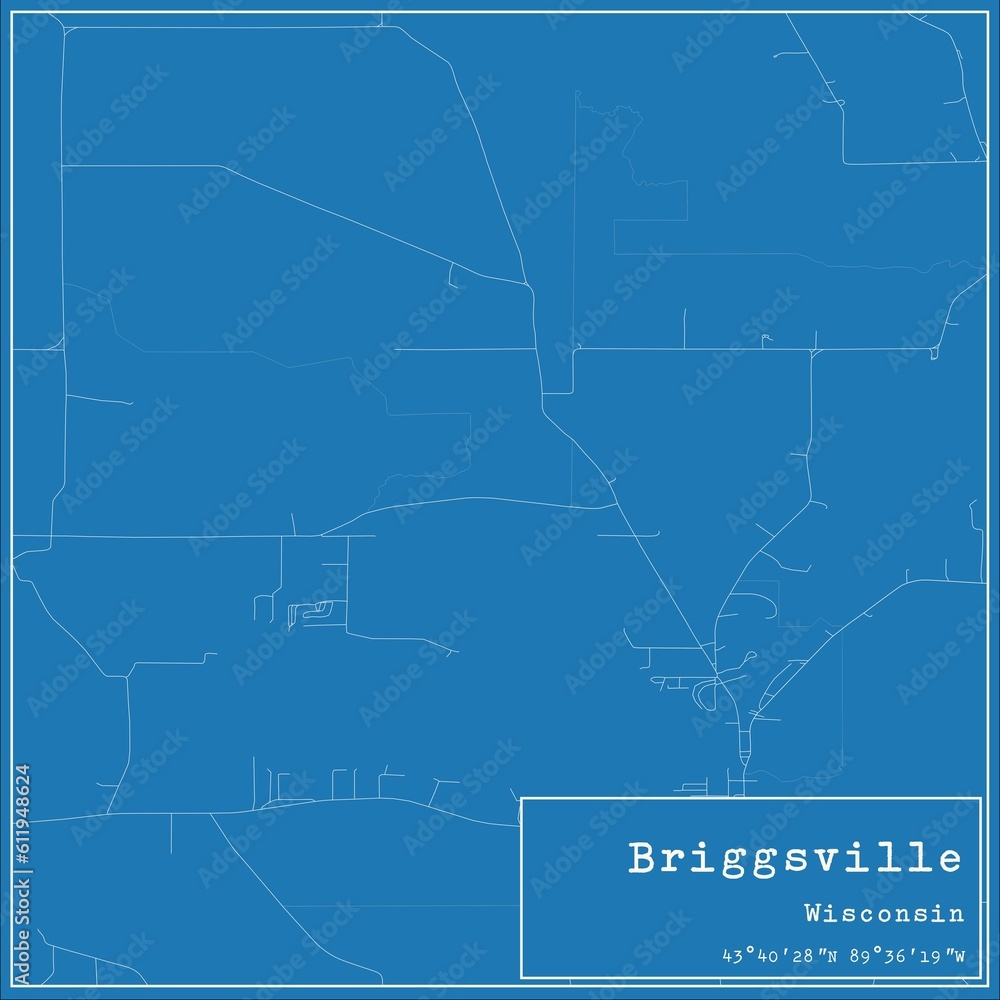Blueprint US city map of Briggsville, Wisconsin.