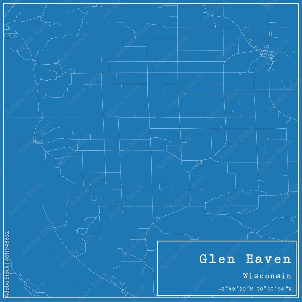 Fototapeta premium Blueprint US city map of Glen Haven, Wisconsin.