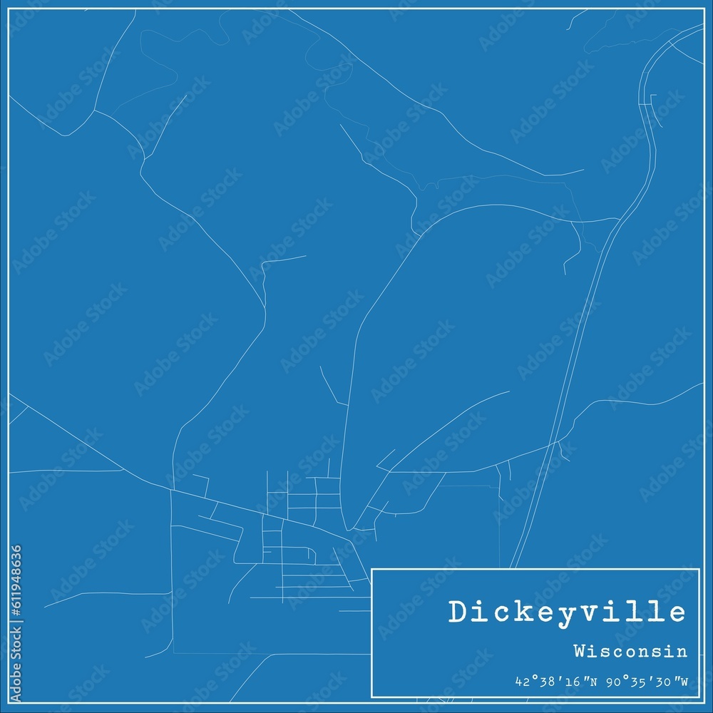 Blueprint US city map of Dickeyville, Wisconsin.