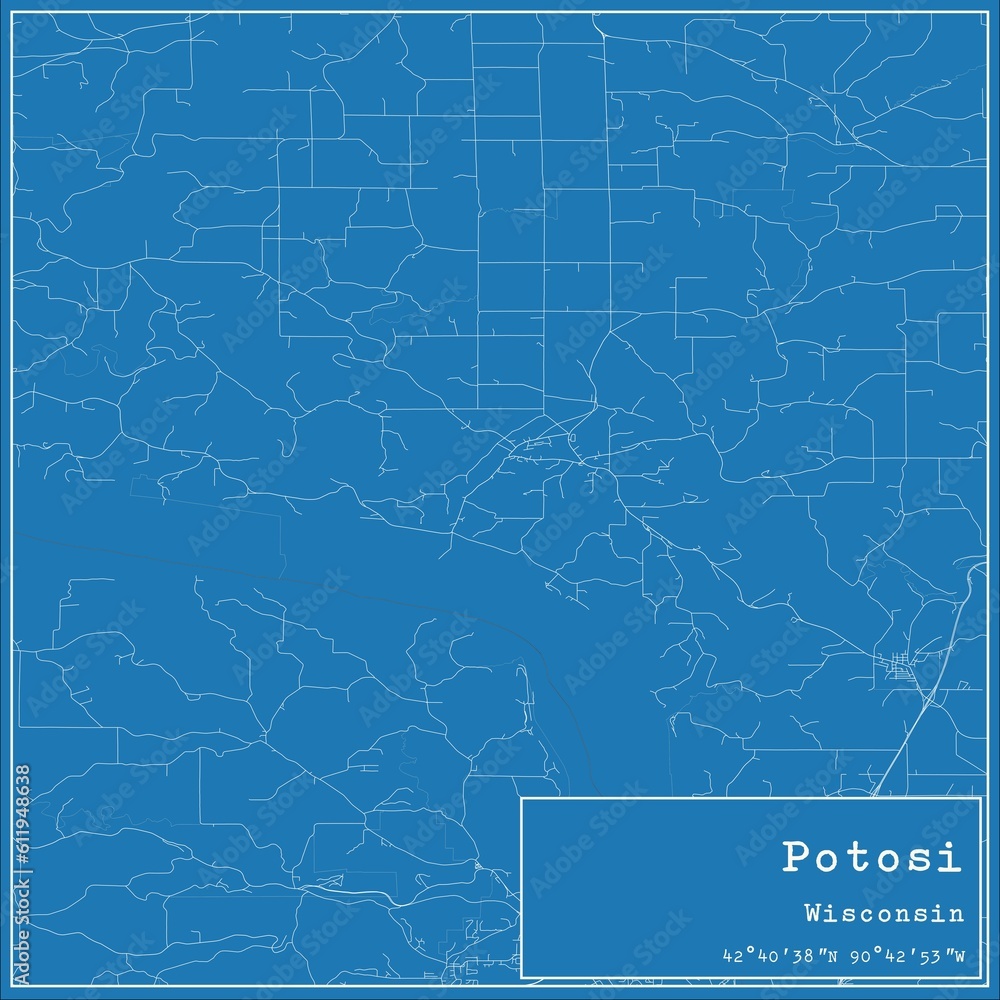 Blueprint US city map of Potosi, Wisconsin.