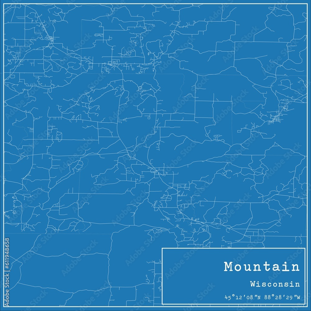 Blueprint US city map of Mountain, Wisconsin.