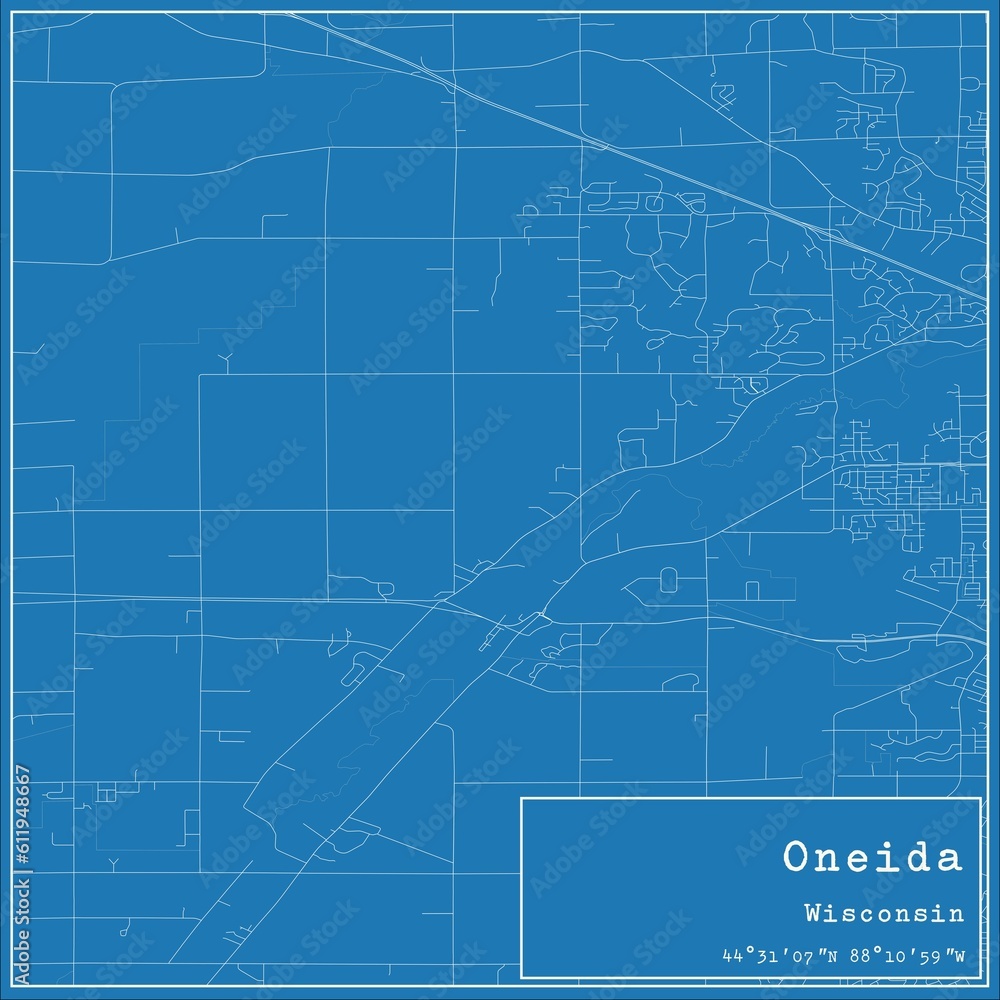 Blueprint US city map of Oneida, Wisconsin.