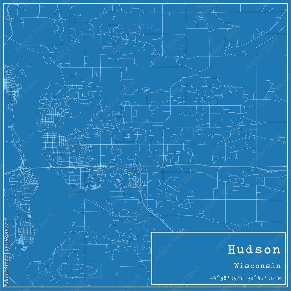 Fototapeta premium Blueprint US city map of Hudson, Wisconsin.