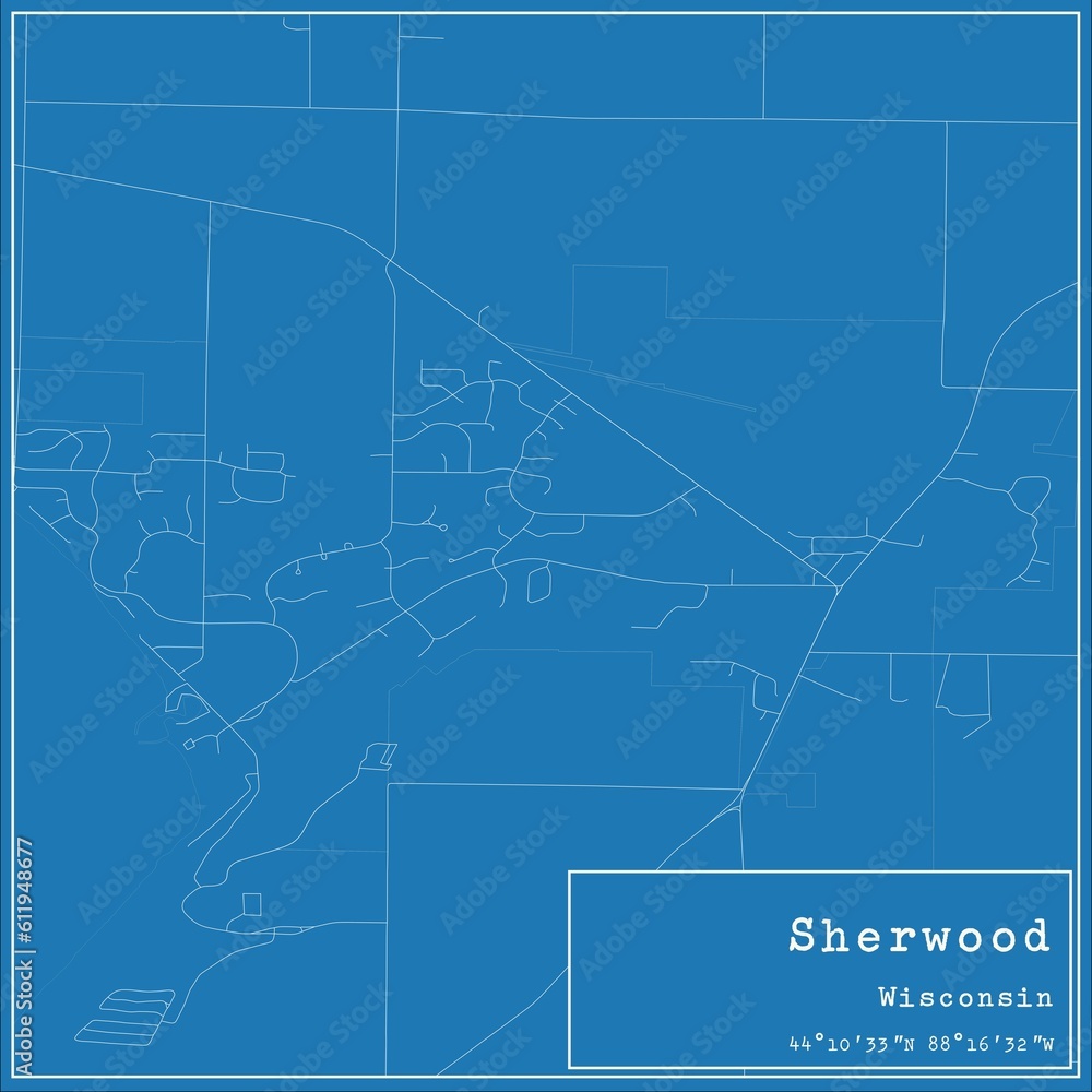 Blueprint US city map of Sherwood, Wisconsin.