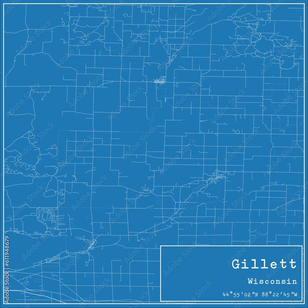 Fototapeta premium Blueprint US city map of Gillett, Wisconsin.